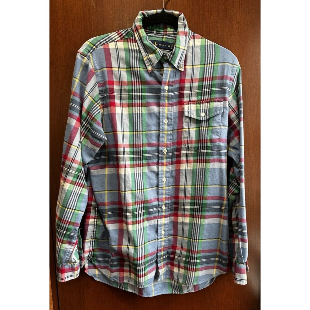Ralph Lauren Shirt Men’s M Flannel  Long Sleeve Front Pocket Button Down Plaid